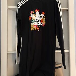 Adidas Black Dress with Floral Logo and Stripes